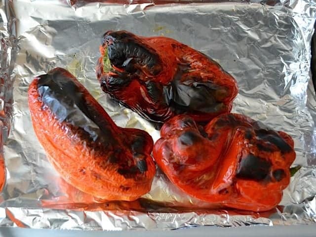 roasted red peppers (blackened on both sides) 