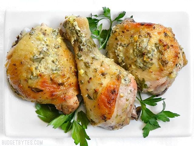 A tangy lemon and garlic marinade makes this Greek Marinated Chicken super fast and flavorful. Cook it in the oven or on a grill. BudgetBytes.com