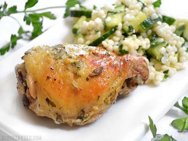 A tangy lemon and garlic marinade makes this Greek Marinated Chicken super fast and flavorful. Cook it in the oven or on a grill. BudgetBytes.com