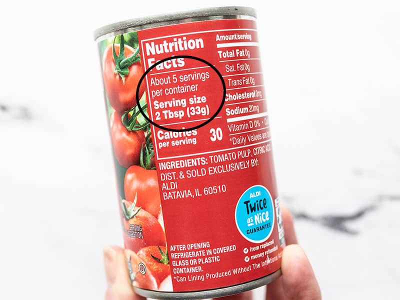 Can of tomato paste nutrition label