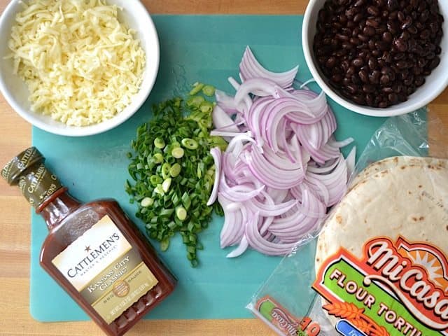 BBQ Black Bean Pizza ingredients on counter top 