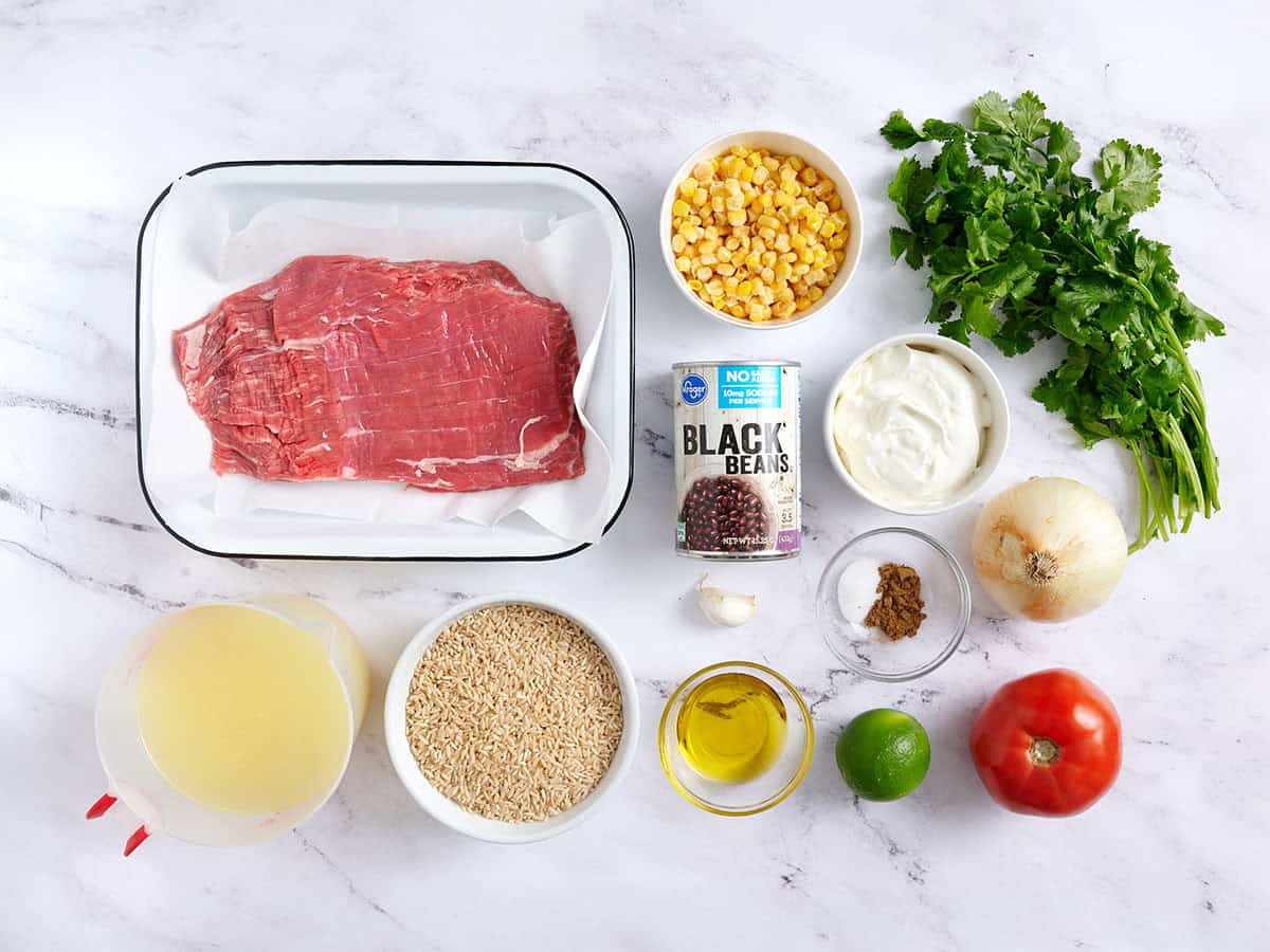 The ingredients to make southwest steak bowls.