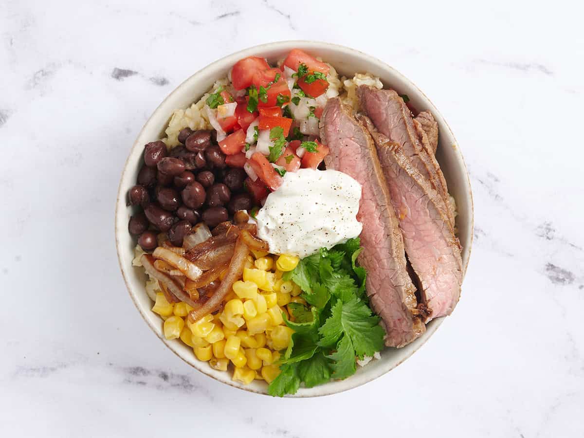 A finished southwest steak bowl.