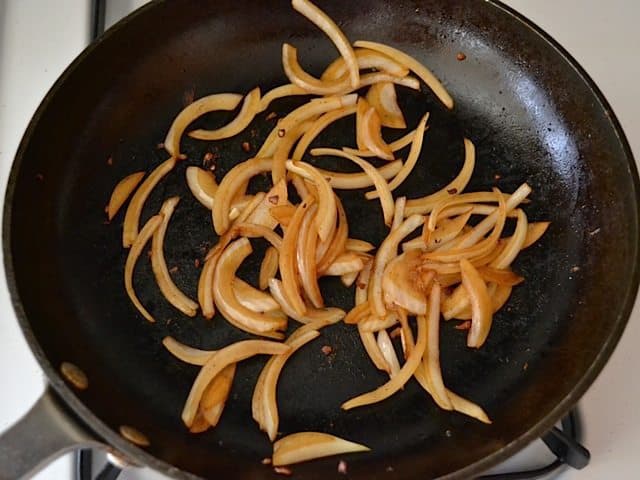 Caramelizing onions in skillet 