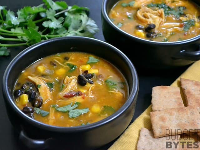 Two bowls of Chicken & Pumpkin Soup