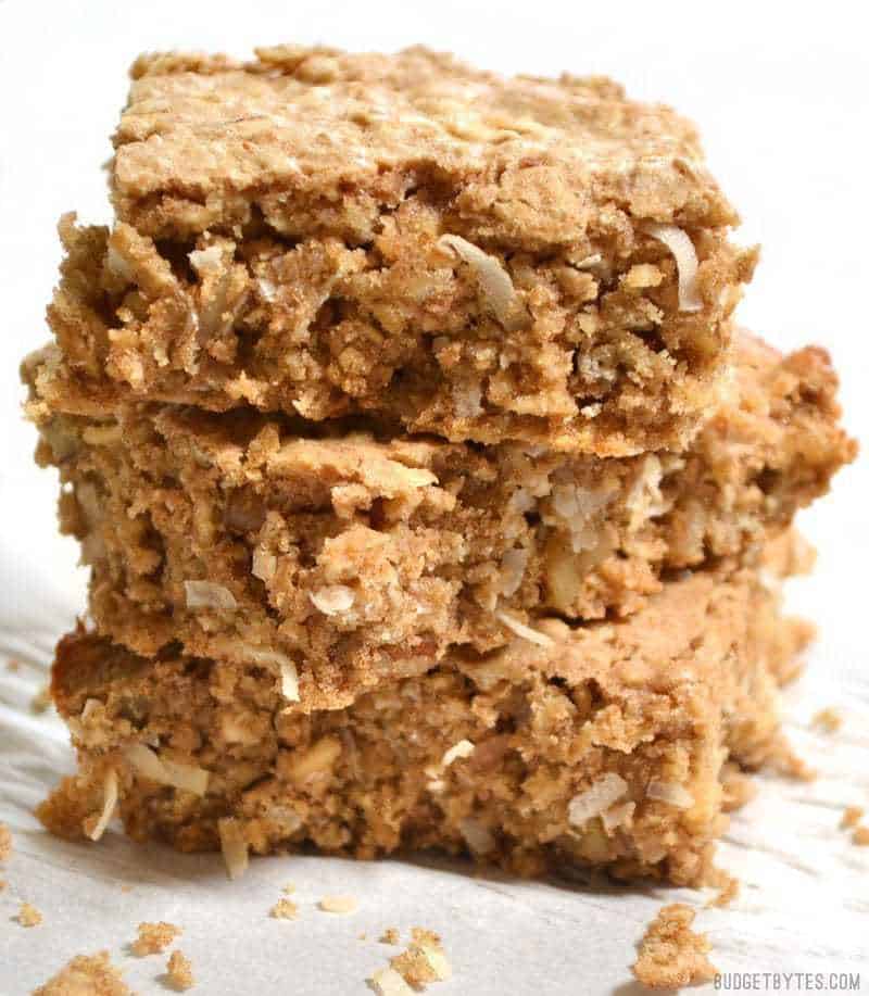 Three Soft Oat and Nut Bars stacked 