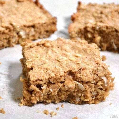 These Soft Oat and Nut Bars are a great grab and go breakfast. Not too sweet and full of whole wheat flour, nutritious oats, and protein packed nuts. BudgetBytes.com