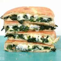 Spinach Feta Grilled Cheese cut, stacked and facing the camera