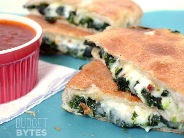 Close up of Spinach Feta Grilled Cheese