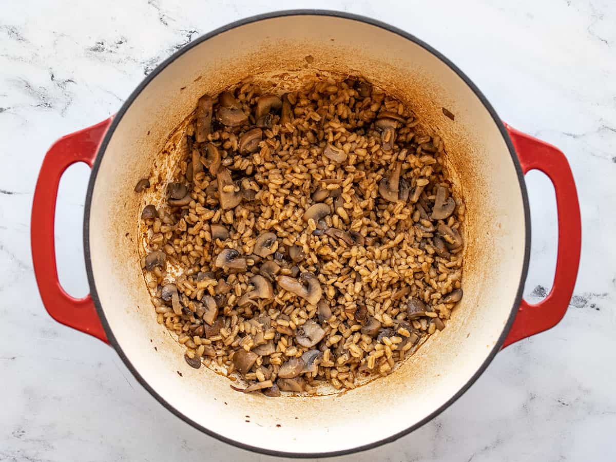 Stirred barley in the pot