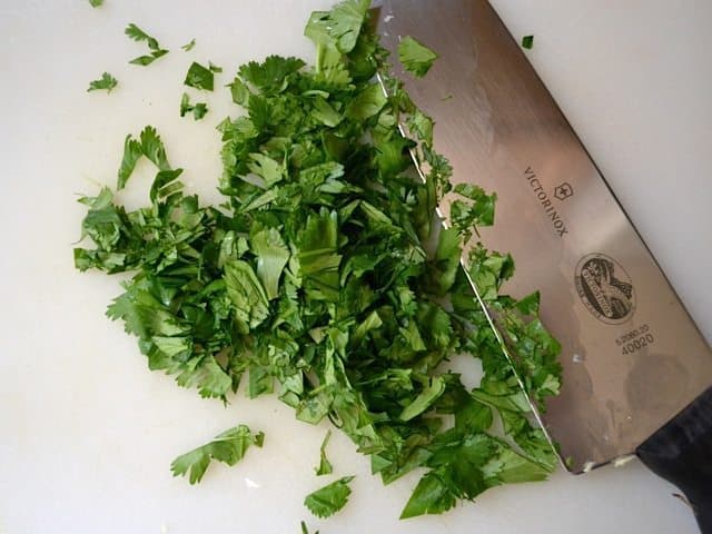 Chopped Cilantro with knife 