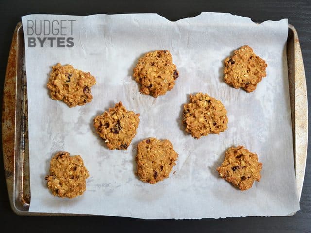 Top view of Oatmeal Pumpkin Cookies on baking sheet 