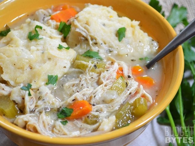 Bowl of Slow Cooker Chicken and Dumplings