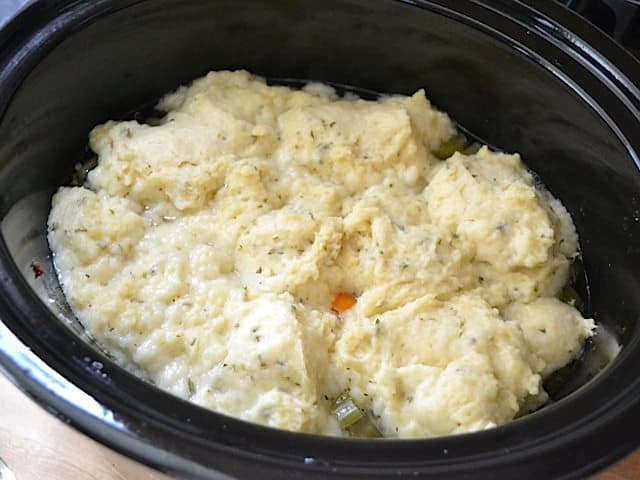 Puffed Dumplings cooked in slow cooker on top of soup 