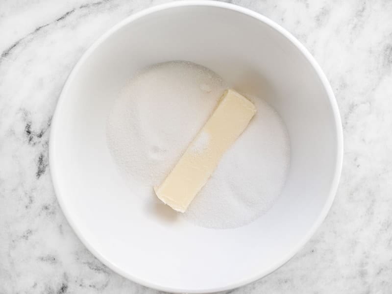Butter and Sugar in separate mixing bowl 
