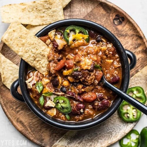 Basic Chili in a bowl being eaten