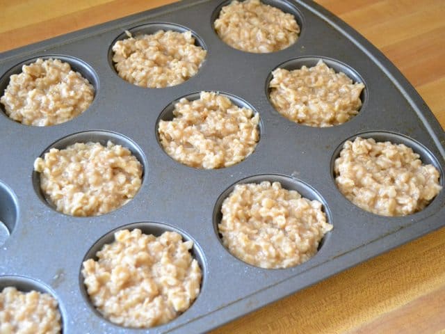 Oats filled in muffin tin 