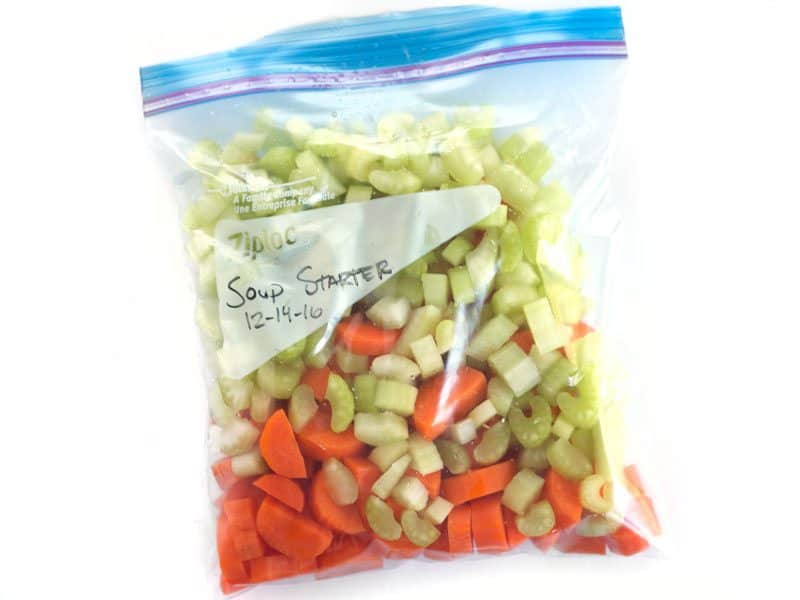 Extra celery and carrots chopped and put in zip lock bag for a "Soup Starter" to freeze for later 