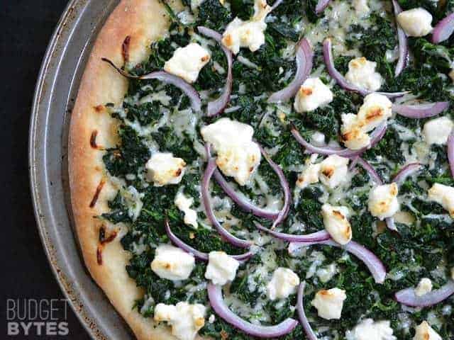 Close up of Easy White Spinach Pizza