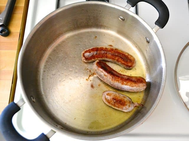 Sausage cooking in skillet 