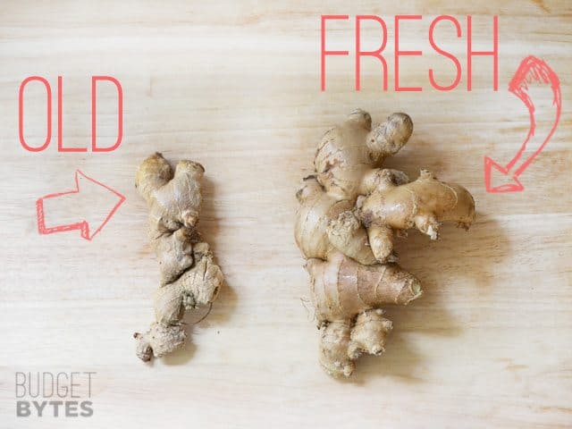 Old vs Fresh ginger (old on left, fresh on right)