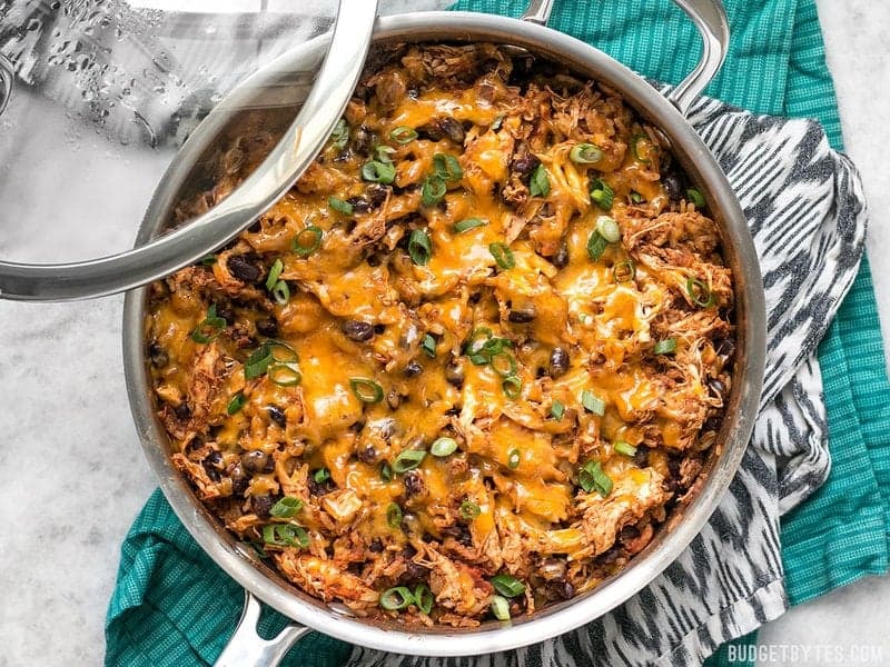 Shredded cheese sprinkled on top of skillet and melted 