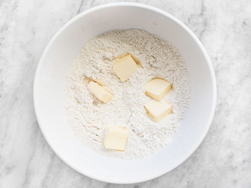 Dry Ingredients and Butter in mixing bowl 