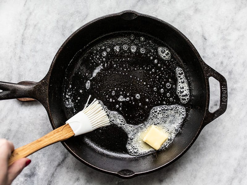 Melt Butter in Hot Skillet brush up the sides