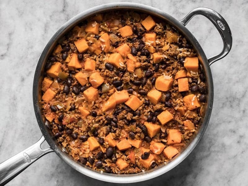 Simmered Chorizo Sweet Potato Skillet