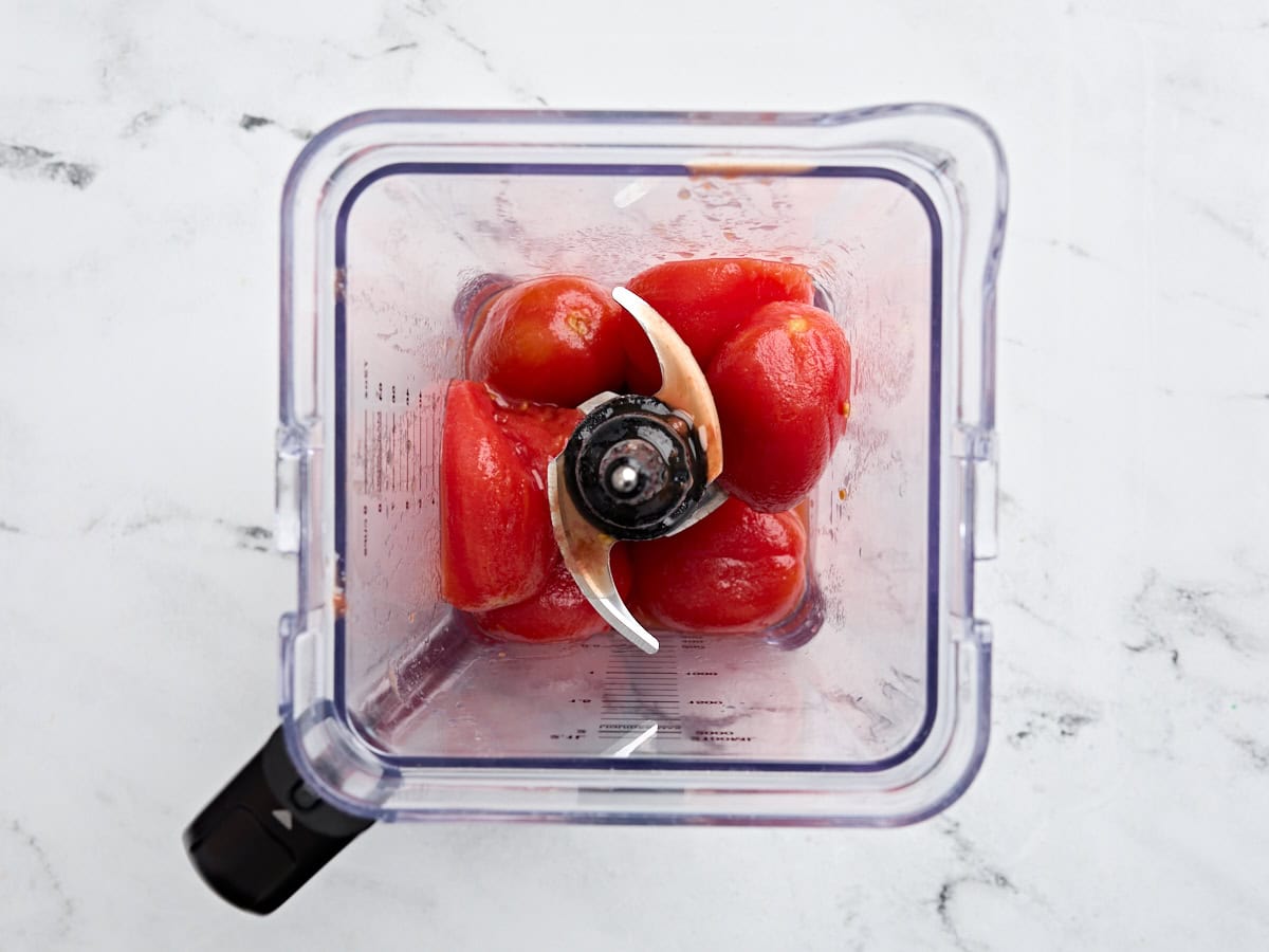 Canned tomatoes in a blender.