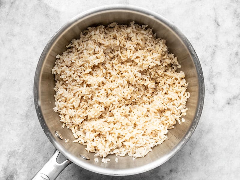 Cooked Brown Rice in the pot