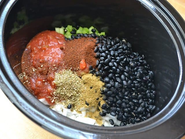 Black Bean Soup Ingredients in slow cooker 