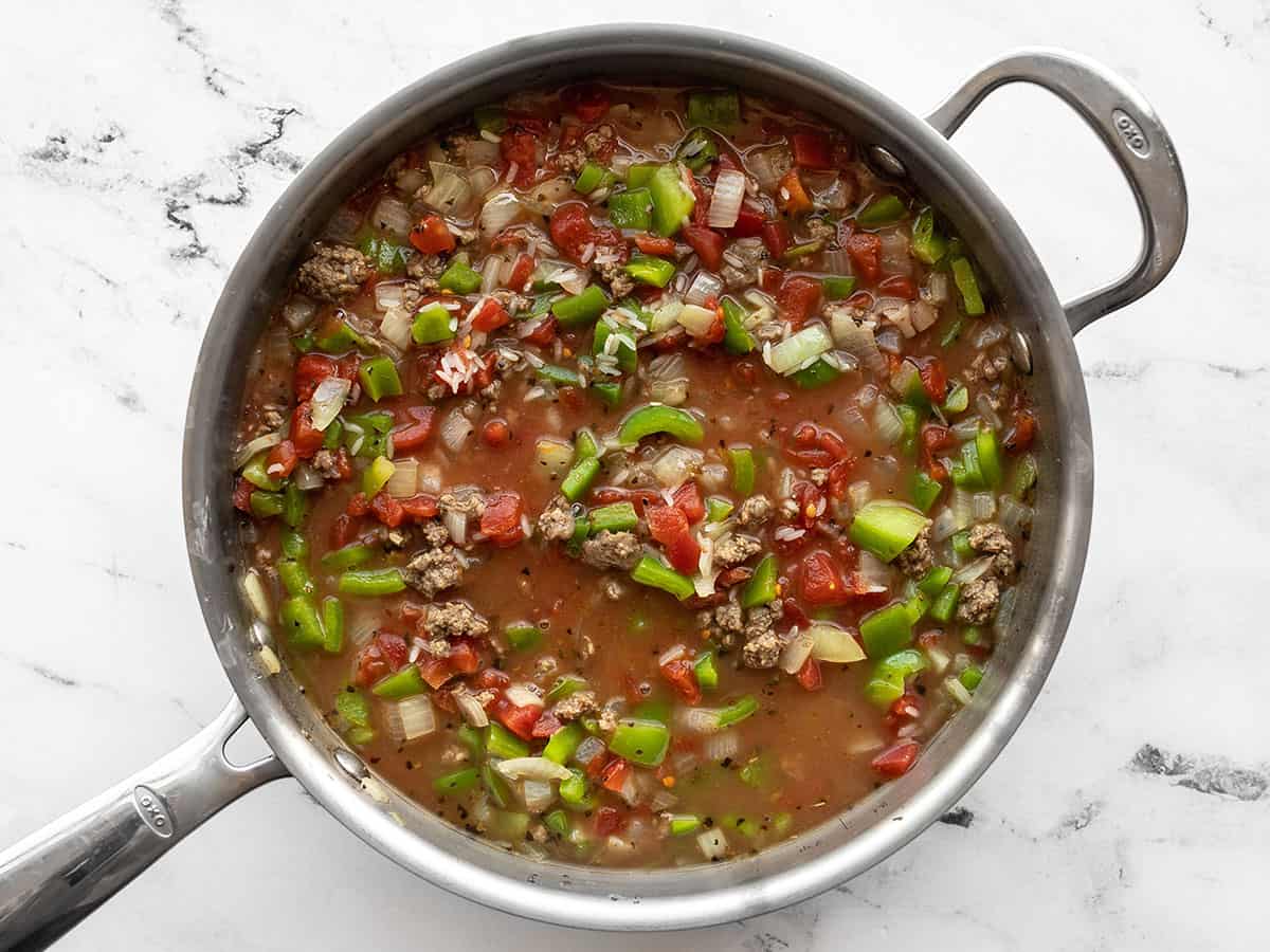 Combined ingredients in the skillet