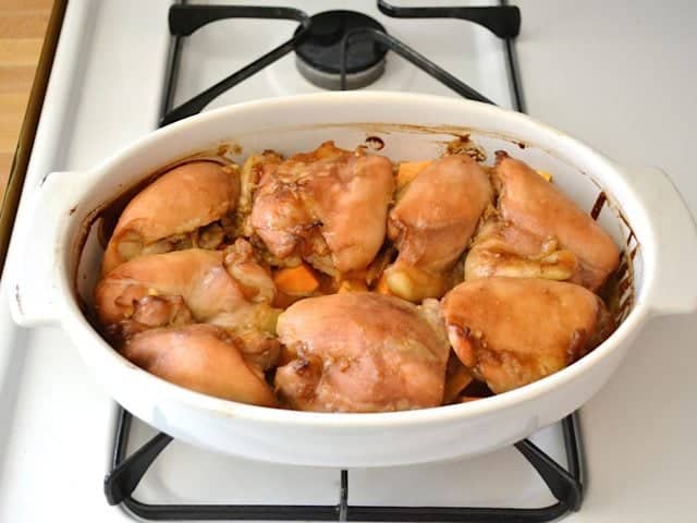 Baked Soy Dijon Chicken Thighs on stove top 