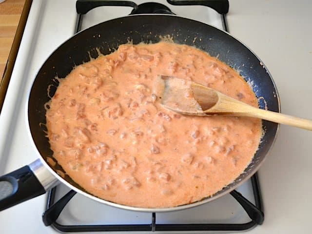 Creamy Tomato Sauce in skillet on stove top 