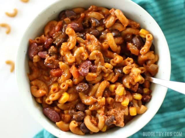 A bowl of One Pot Chili Pasta 