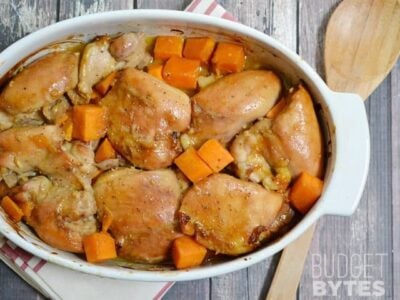 Soy Dijon Chicken Thighs with Sweet Potatoes
