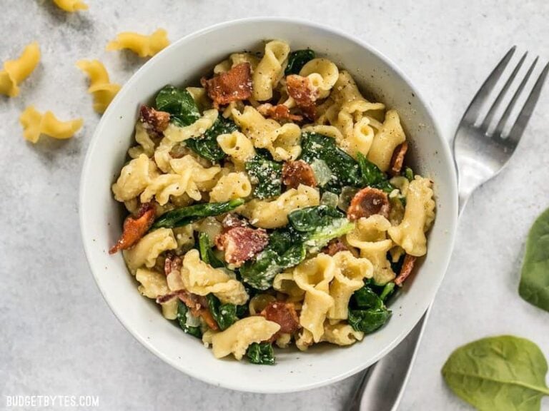 Bacon and Spinach Pasta with Parmesan - Budget Bytes