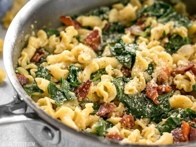 Bacon and Spinach Pasta with Parmesan - Budget Bytes