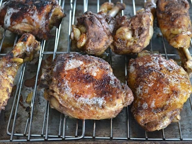 Broiled 5 Spice Chicken on baking sheet, skin nice and crispy 