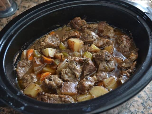 Cooked Rosemary Garlic Beef Stew in the slow cooker