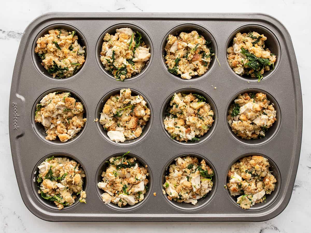 Solid ingredients added to the muffin tin