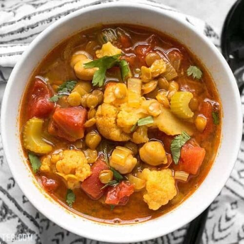 Warm intoxicating spices make this vegetable filled Moroccan Lentil and Vegetable Stew perfect for cold Autumn nights. BudgetBytes.com