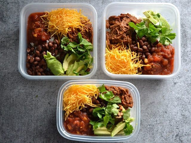 Beef Burrito Bowl Portioned into Tupperware to save for later 