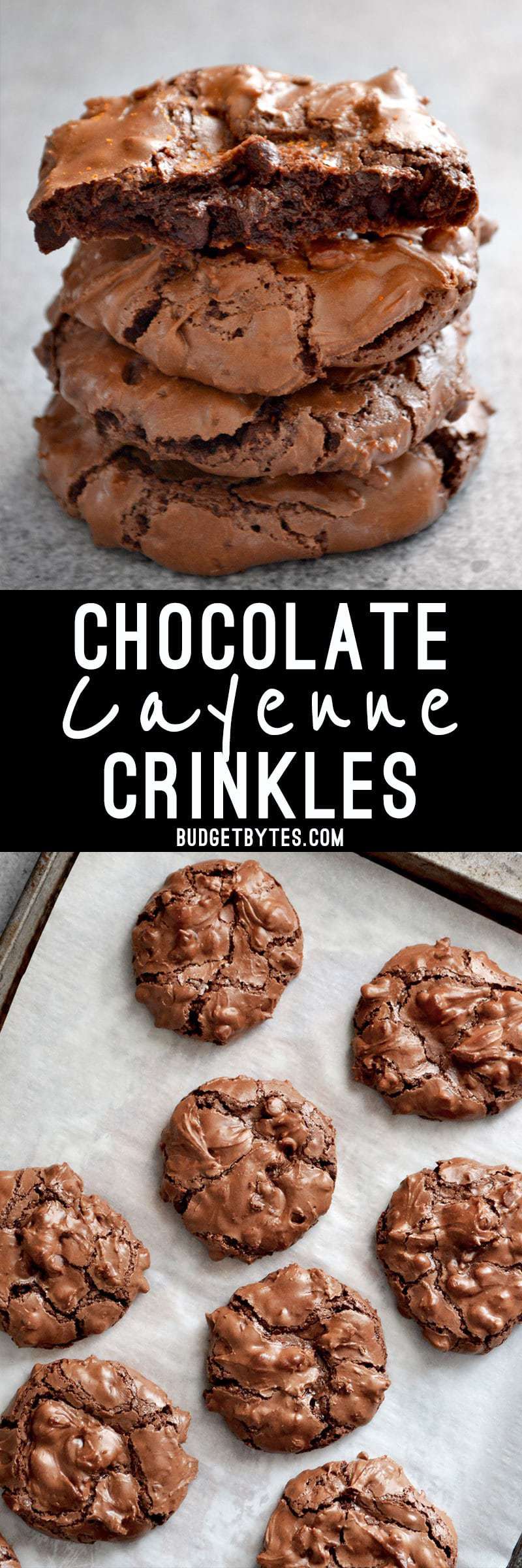 These flourless Chocolate Cayenne Crinkles have a delicate, crispy exterior, rich chewy interior, and a spicy kick of cayenne. BudgetBytes.com
