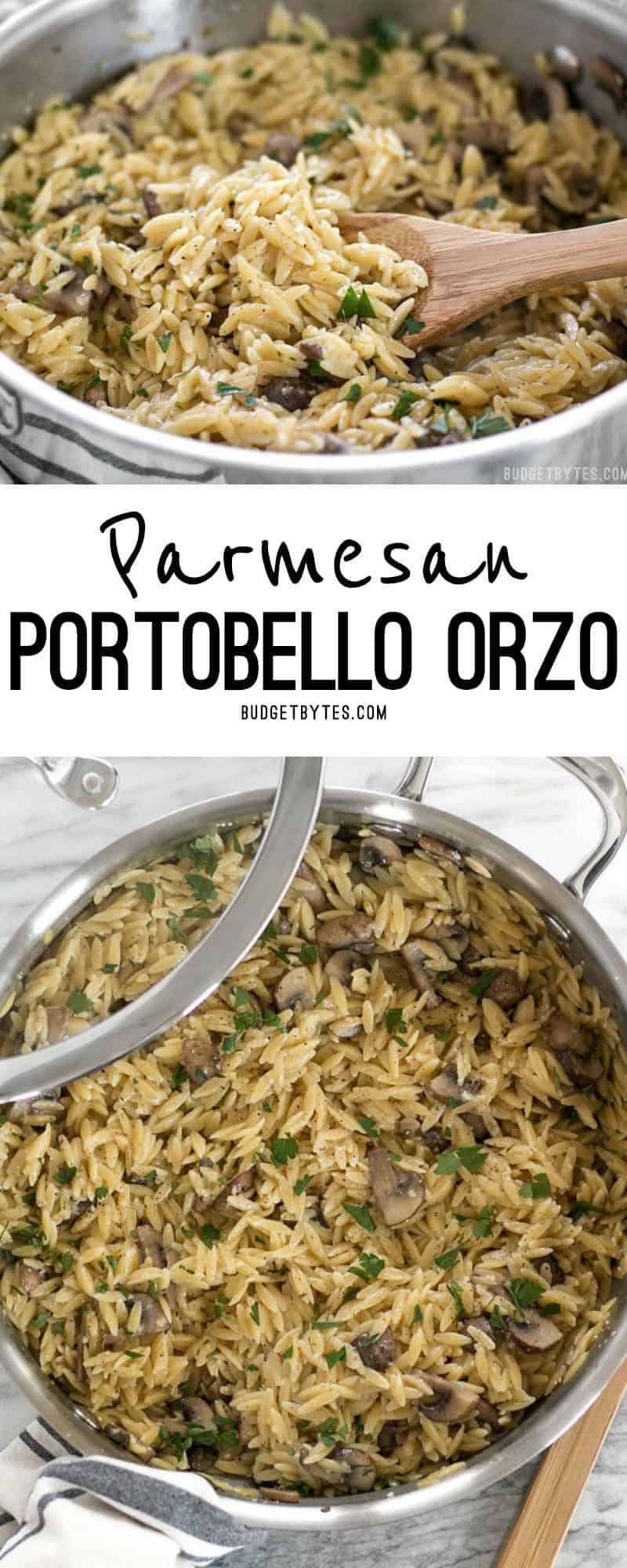 This super simple and flavorful Parmesan Portobello Orzo will become your next go-to side dish. Ready in 30 minutes, it pairs with chicken, beef, or pork. BudgetBytes.com