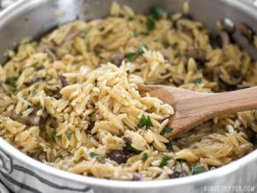 This super simple and flavorful Parmesan Portobello Orzo will become your next go-to side dish. Ready in 30 minutes, it pairs with chicken, beef, or pork. BudgetBytes.com