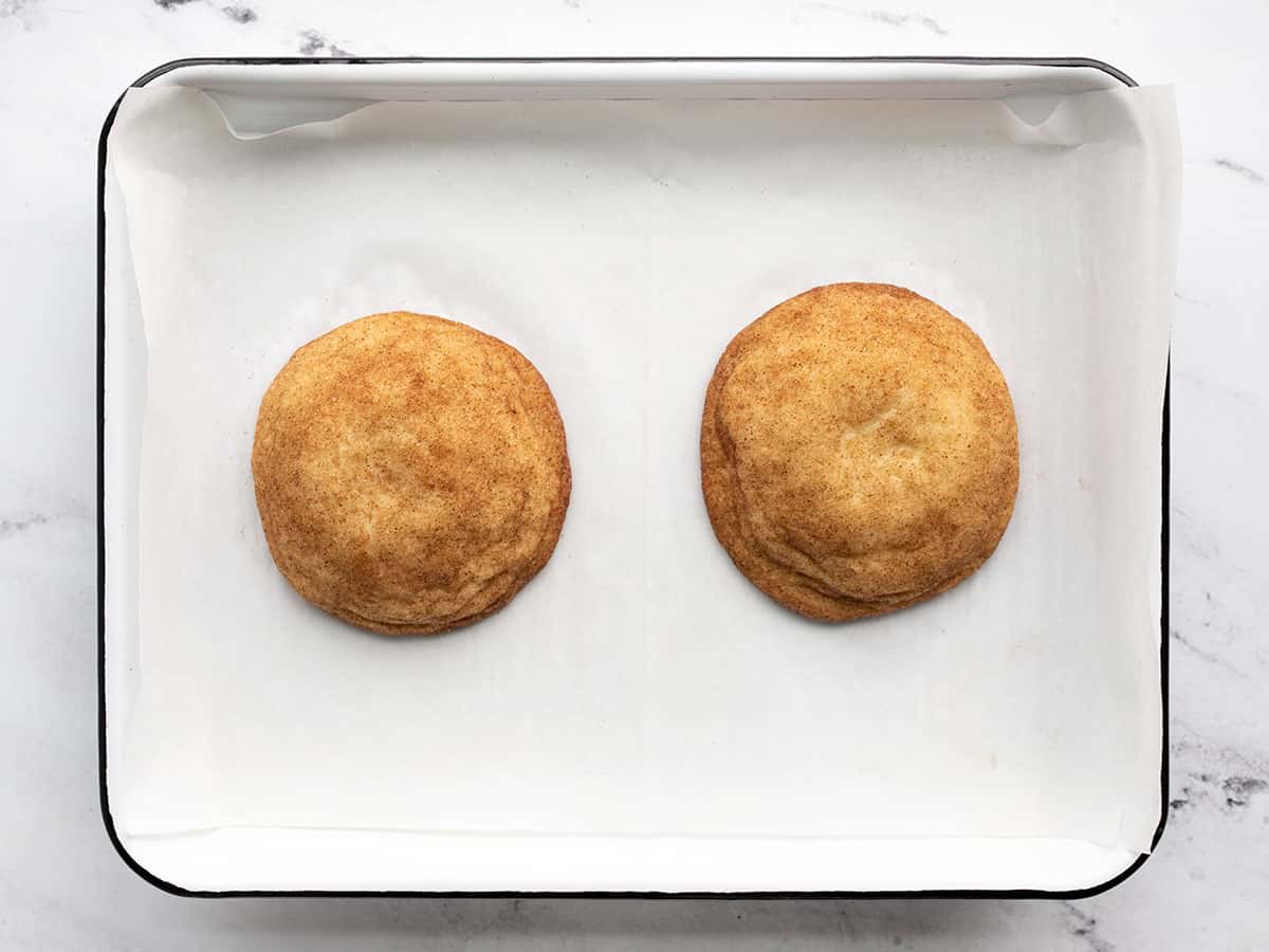 baked snickerdoodles on the cookie sheet