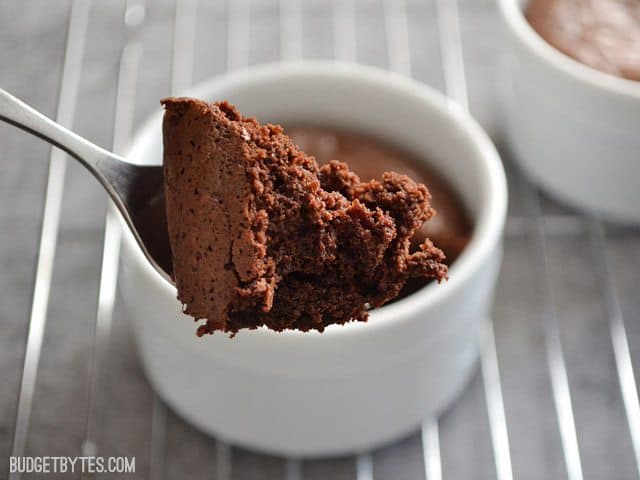 Close up of a spoonful of Fudge Brownie 