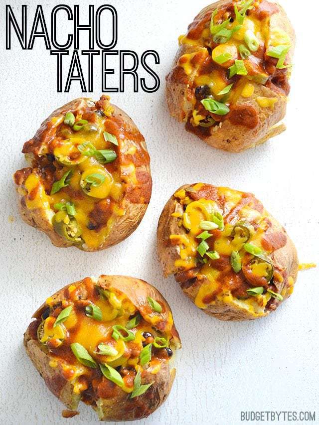 Top view of four Nacho Taters 